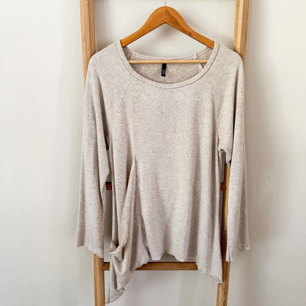 Elan Asymmetrical Fleece Pullover Top Oatmeal Raw Hem Long Sleeve Women’s Small